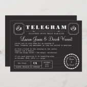 Vintage Telegramm-Einladungskarte in Schwarz Einladung (Vorne/Hinten)