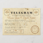 Vintage Telegrammeinladung Postkarte<br><div class="desc">Passen Sie dieses Vintag inspiriert Telegramm an und verkünden Sie Ihr Hochzeitsdatum auf lustige und einzigartige Weise! Farbtöne von Licht und Dunkelbraun mit Akzenten von Schwarz. Eine Mischung aus Schreibmaschinen-Schriftart für ein Vintages Gefühl.</div>