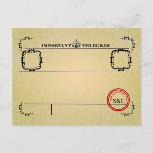 Vintage Telegrammhochzeit speichert das Datum Ankündigungspostkarte (Rückseite)