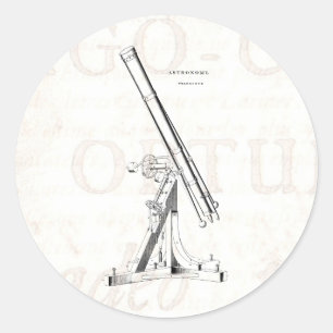 Vintage Telescope-Vorlage für antike Astronomie au Runder Aufkleber