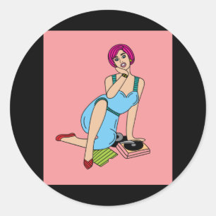 Vintage Teller von Platten aus Vinyl Runder Aufkleber