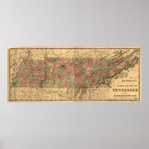 Vintage Tennessee Eisenbahnkarte (1888) Poster