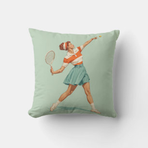 Vintage-Tennis-Aufschlag-Illustration Kissen