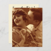 Vintage Tennis, Hochzeit retten das Datum Einladung (Vorne/Hinten)