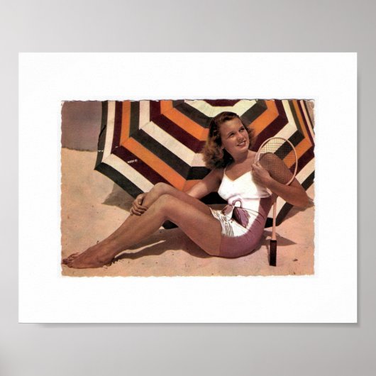 Vintage Tennisdame am Strand Poster (Vorne)