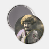 Vintage Tennissportarten, Happy Girl mit Racket Magnet (Vorderseite/Rückseite)
