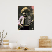 Vintage Tennissportarten, Happy Girl mit Racket Poster (Küche)