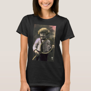Vintage Tennissportarten, Happy Girl mit Racket T-Shirt