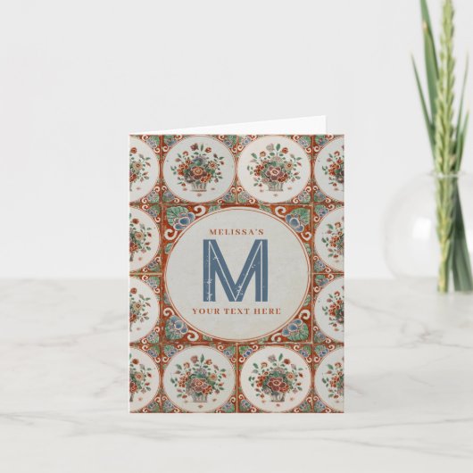 Vintage Terracotta-Tiles Monogram Karte (Vorderseite)