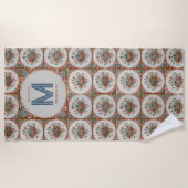 Vintage Terracotta-Tiles Monogram Strandtuch (Vorderseite)