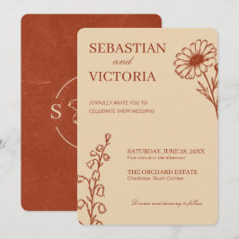 Vintage-Terrakotta-Blumenhochzeit-Elegant Minimali Einladung