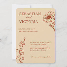 Vintage-Terrakotta-Blumenhochzeit-Elegant Minimali Einladung
