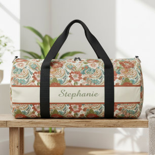 Vintage Terrakotta Salbei Boho Blumenmuster Paisle Duffle Bag