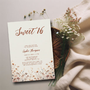 Vintage Terrakotta Wildblumen Aquarell Sweet 16 Einladung