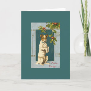 Vintage Terrier und Stechpalme Feiertagskarte