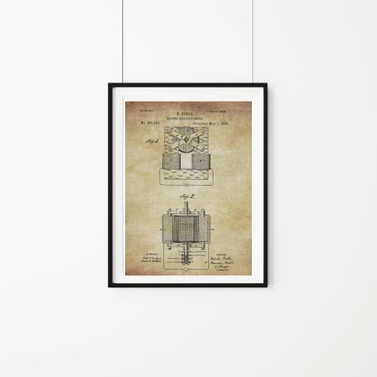 Vintage Tesla-Electro Magnetmotorpatente Poster