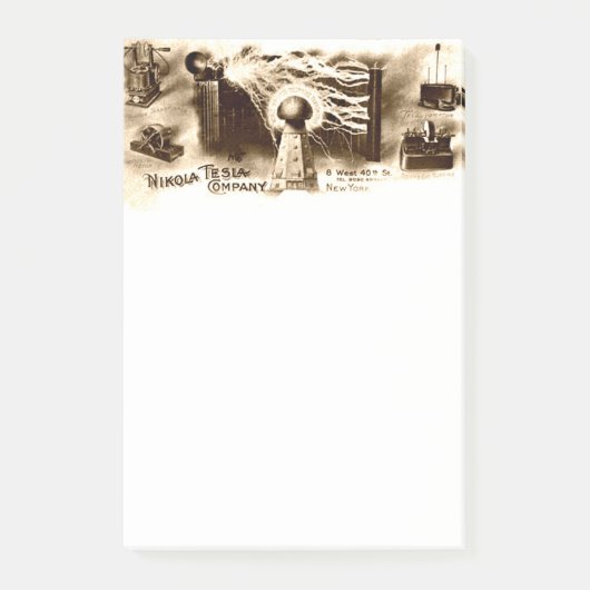 Vintage Tesla Letterhead-Illustration Post-it Klebezettel (Vorderseite)