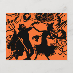 Vintage Teufel Hexe Tanz Silhouette Illustration Postkarte