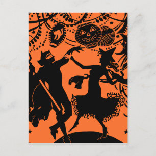 Vintage Teufelshexentanz Silhouette Illustration Postkarte