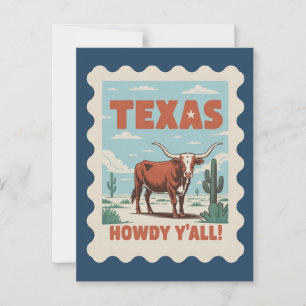 Vintage Texas Classic Cowboy Longhorn Postkarte