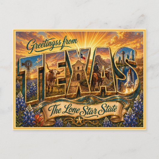 Vintage- Texas- Gruß von der Postkarte (Vorderseite)