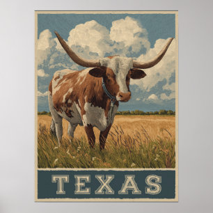 Vintage Texas Longhorn Bull Retro Reise Poster