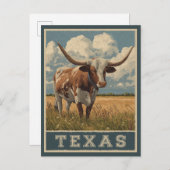 Vintage Texas Longhorn Bull Retro Reise Postkarte (Vorne/Hinten)