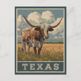 Vintage Texas Longhorn Bull Retro Reise Postkarte