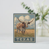 Vintage Texas Longhorn Bull Retro Reise Postkarte (Stehend Vorderseite)