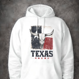 Vintage Texas Longhorn Bull Skull Distressed Flag Hoodie