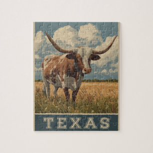 Vintage-Texas-Longhorn-Bulle Retro-Reise Puzzle