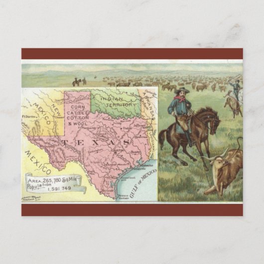 Vintage Texas Map Postkarte (Vorderseite)