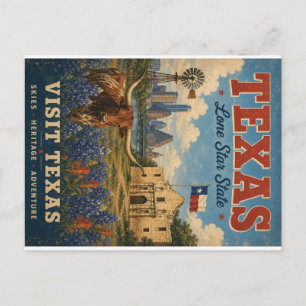 Vintage-Texas-Reiseposter mit Lone Star State H Feiertagspostkarte