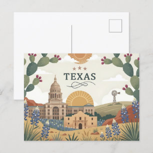 Vintage Texas State Austin Capitol Alamo und Blueb Feiertagspostkarte