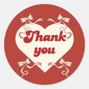 Vintage-Thank-You-Herz-Aufkleber – Retro-Rot Runder Aufkleber