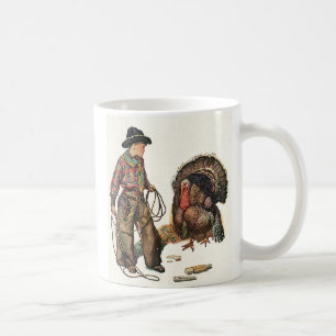 Vintage Thanksgiving, Cowboy fängt einen Truthahn Kaffeetasse