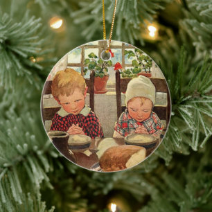 Vintage Thanksgiving, dankbare Kinder Keramikornament