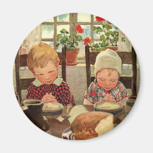 Vintage Thanksgiving, dankbare Kinder Magnet