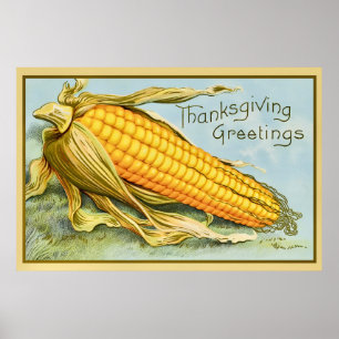 Vintage-Thanksgiving-Day-Goldene-reife-Mais-Karte Poster