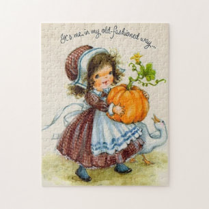 Vintage Thanksgiving Day Mädchen Puzzle
