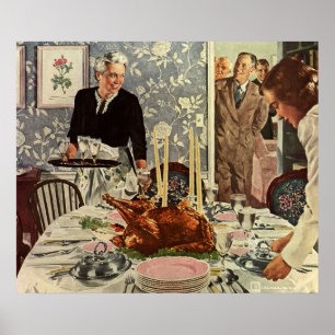Vintage-Thanksgiving-Day-Truthahn-Essen mit der Fa Poster