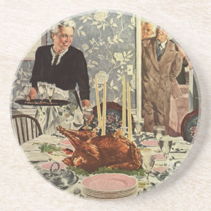 Vintage-Thanksgiving-Day-Truthahn-Essen mit der Fa Sandstein Untersetzer