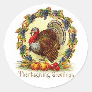 Vintage Thanksgiving-Grüße Truthahn Runder Aufkleber