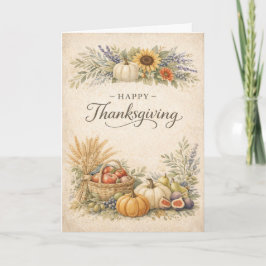 Vintage Thanksgiving Harvest Pumpkin Illustration Karte