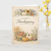 Vintage Thanksgiving Harvest Pumpkin Illustration Karte (Gelbe Blume)