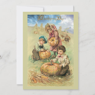 Vintage Thanksgiving Kinder mit Kürbissen Karte