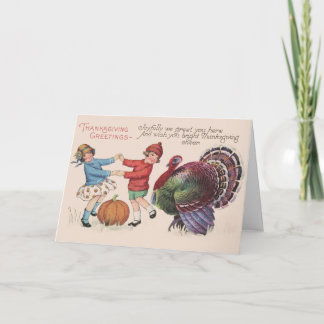Vintage Thanksgiving-Kinder mit Truthahn Feiertagskarte