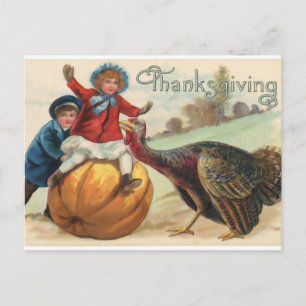Vintage "Thanksgiving" Kinder und Herbstszene Postkarte