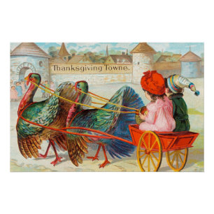 Vintage Thanksgiving-Kinder und Truthähne Poster