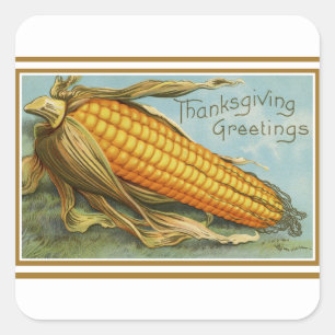 Vintage-Thanksgiving-Mais Quadratischer Aufkleber
